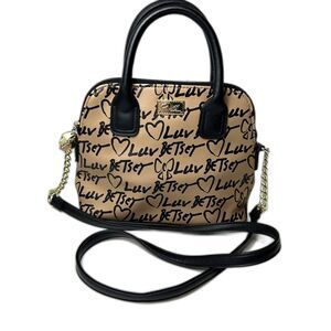 Betsey Johnson Luv Betsey Tan Black Signature Print Satchel Crossbody Bag